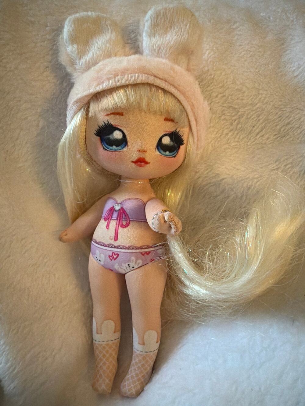 Na Na Na Surprise Bunny Plush Fashion Doll Blonde Hair Pink Outfit MGA 7" Toy